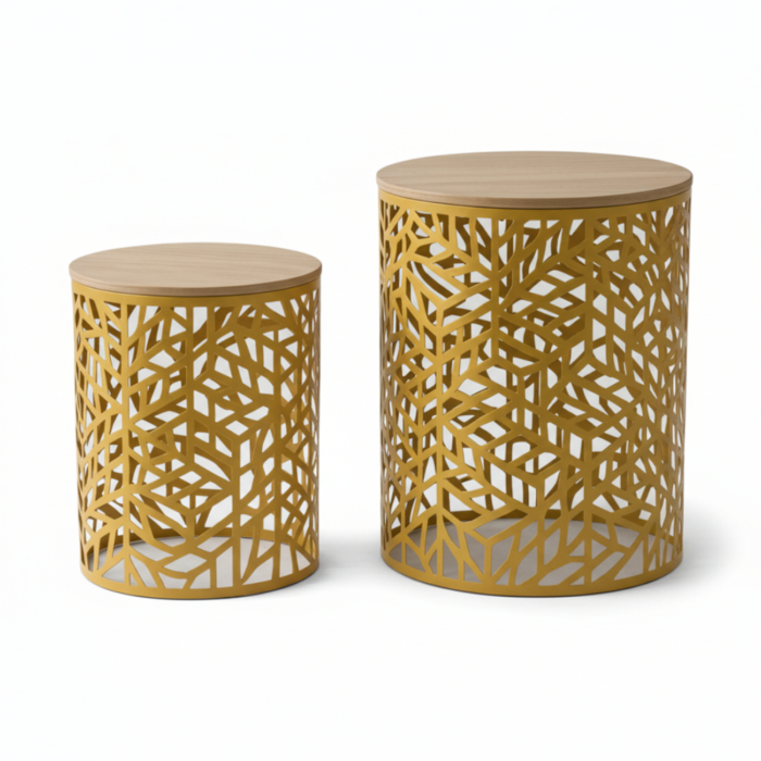 Cribel Set Tavolini da Caffè Forest Oak e Oro