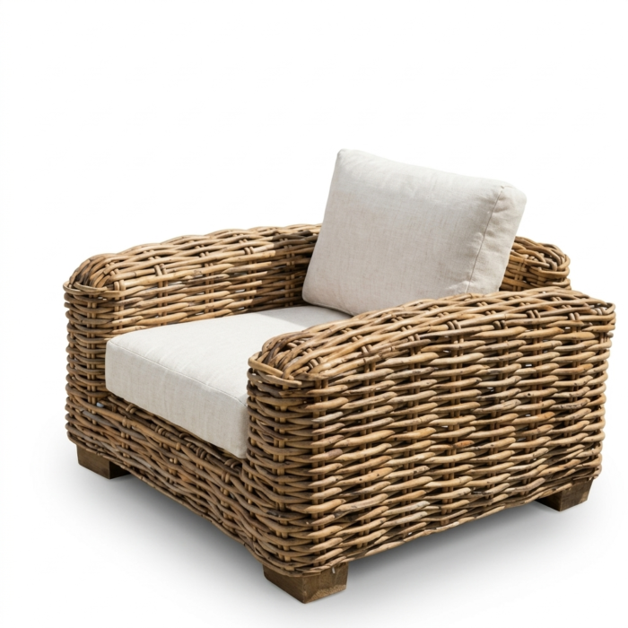 Cribel Salotto Taranto Set in Rattan Naturale con Divano 2 Posti, 2 Poltrone e Tavolino