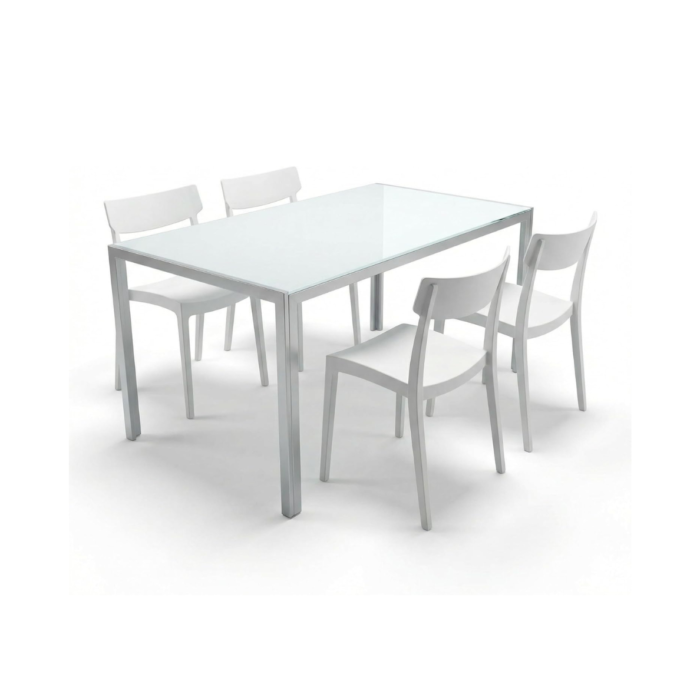 CRIBEL Tavolo da pranzo moderno in vetro con 6 sedie da pranzo