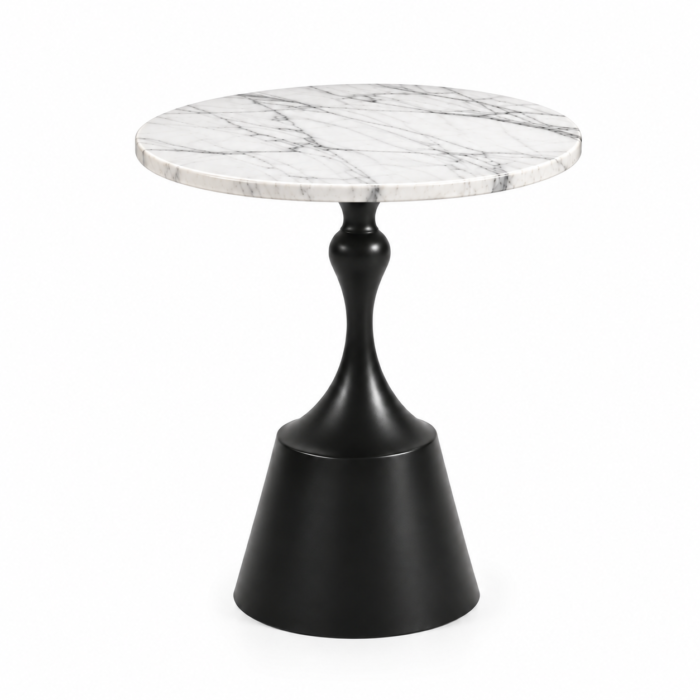 CRIBEL Tavolino SOLEIL Rotondo in Marmo Bianco con Base Nera