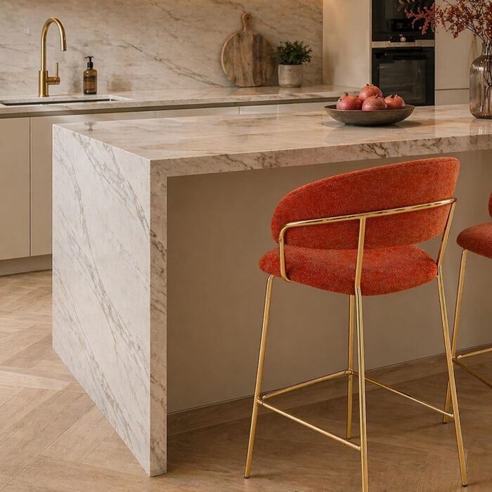 CRIBEL ARTEMISIA Sgabello H65 Tessuto Ruggine con Gambe Oro